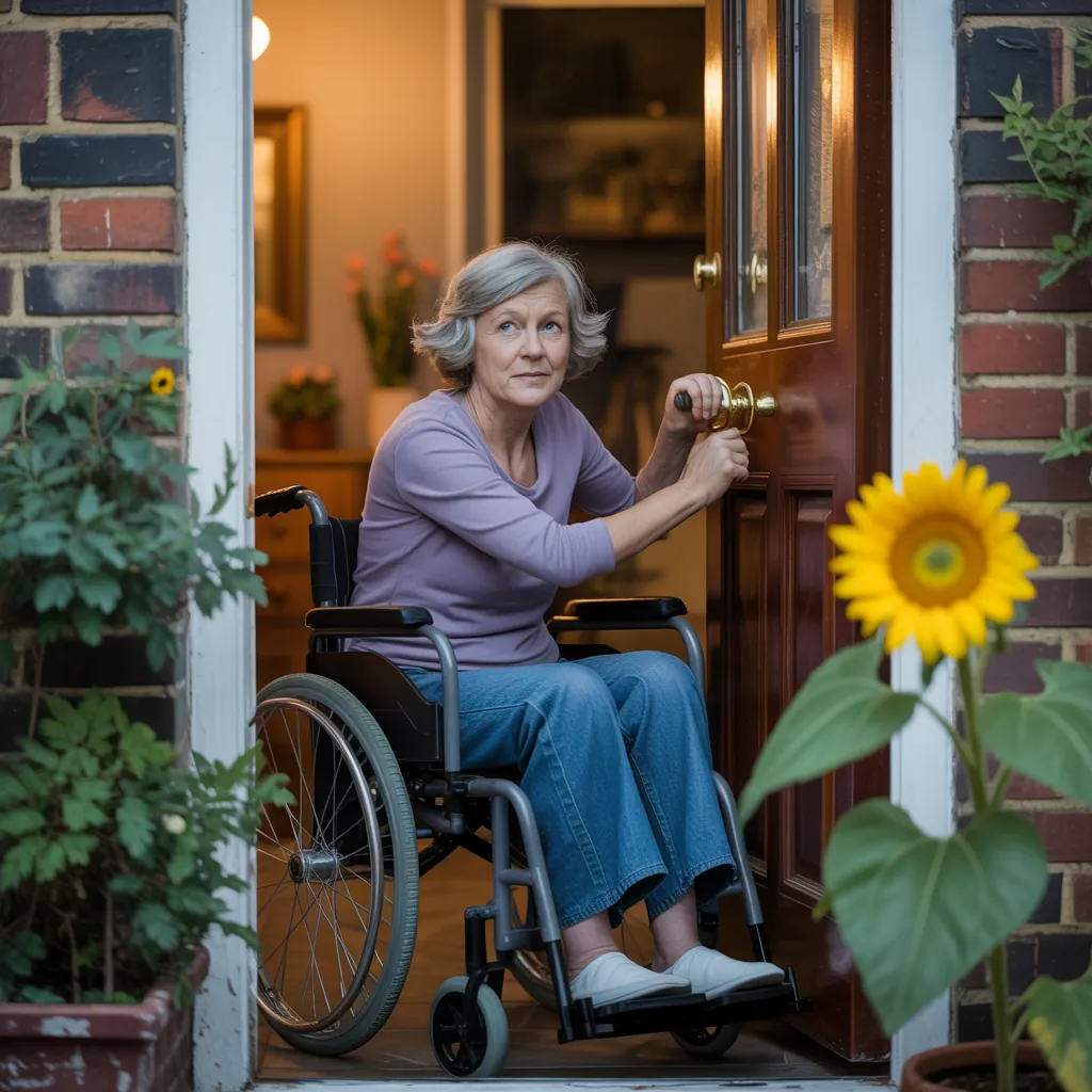 Person in wheelchair using door access control