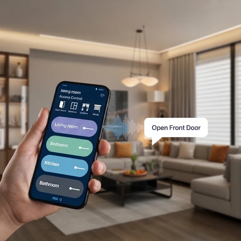 Smart home app showing voice command: Open Front Door